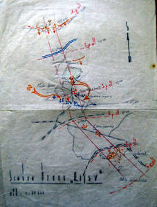 Mapa postupu československé tankové brigády při osvobozování Kyjeva.