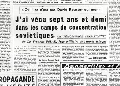 Francouzský deník Laube otiskl 17. prosince 1950 příběh českého svědka u pařížského soudu F. Poláka. Zdroj: cechoslovacivgulagu.cz