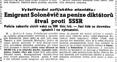 O politických souvislostech atentátu na I. Soloněviče psala Moravská orlice 9. února 1938. Zdroj: cechoslovacivgulagu.cz