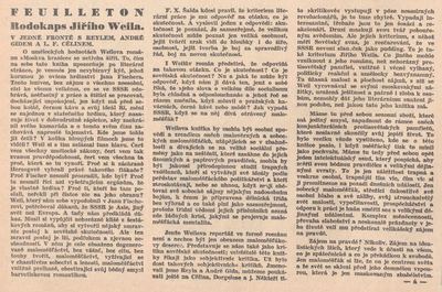 Druhá část kritiky J. Weila a jeho díla otištěná v Rudém právu 16. 2. 1938. Zdroj: NK/cechoslovacivgulagu.cz