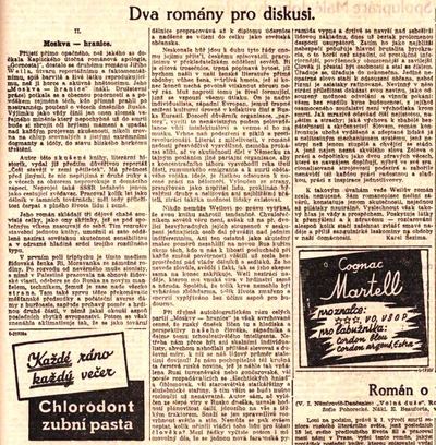 Recenze knihy Moskva-hranice od Karla Sezimy, Národní listy, 23. 3. 1938. Zdroj: NK/cechoslovacivgulagu.cz