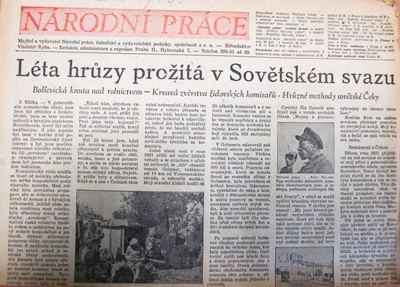 "Léta hrůzy prožitá v Sovětském svazu." Jeden z mnoha protisovětských a antisemitských článků Josefa Kličky. Zdroj: SOA Praha/cechoslovacivgulagu.cz